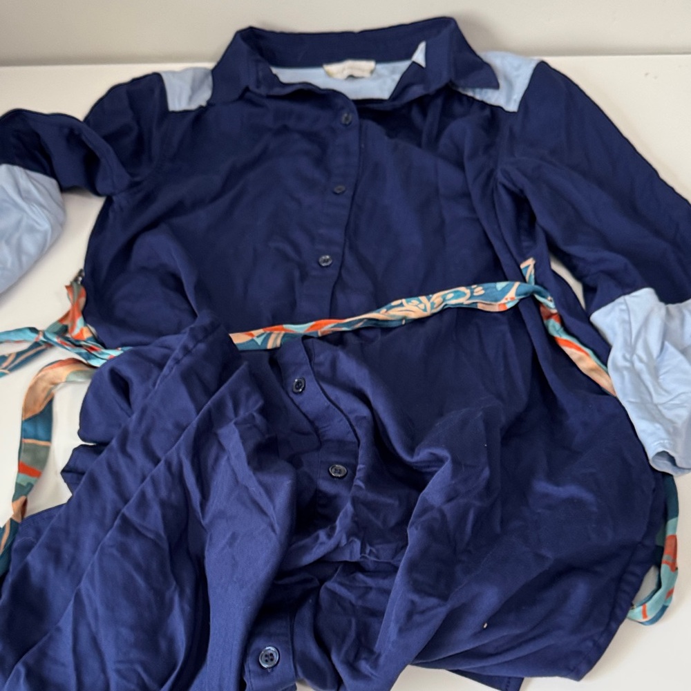 Emilia George Michelle Colorblock Belted Midi Shirtdress Small - Picture 6 of 6